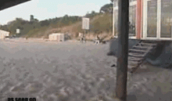 Jump on the beach with friends