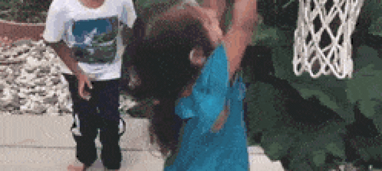 Boy with a big heart helps his sister to shoot