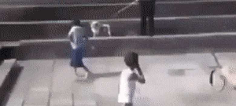 Boy flies off with water