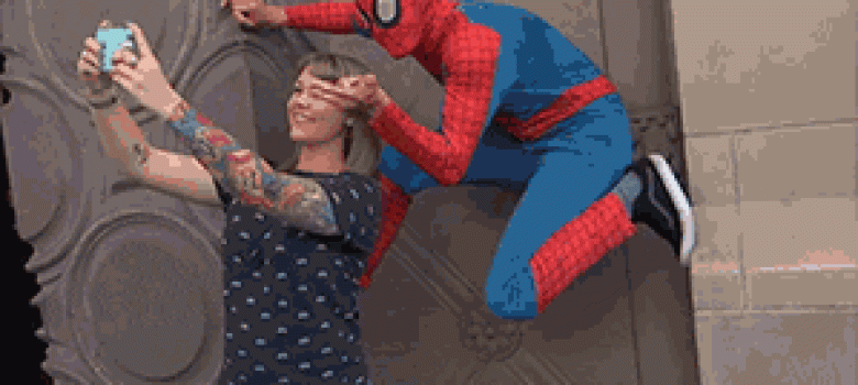 Spiderman begging