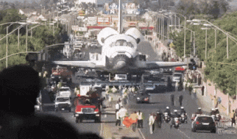 Transporting an space shuttle from the airport to a science centre